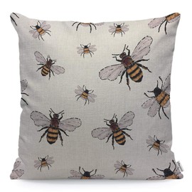 WONDERTIFY Throw Pillow Case Cover Insects Embroidery Big Honey Bee and Small Funny Bee - Soft Linen Pillow Case for Decorative Bedroom/Livingroom/Sofa/Farm House - Cushion Covers 18x18 Inch 45x45 cm
