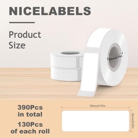 Nicelabels Label-Maker Tape for Phomemo D30 Printer - White Thermal Self-Adhesive Waterproof Tape, 15×50mm (0.59×1.97in), 3 Rolls (130Labels/Roll), for Home, Office, School & Kitchen Organization