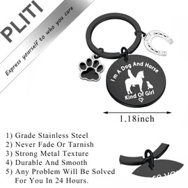 PLITI Horse Keychain Dog Lover Gifts Equestrian Gift Horseshoes Charm I'm a Dog And Horse Kind Of Girl Cowgirl Keyring (Dog Horse Girl BLCA)