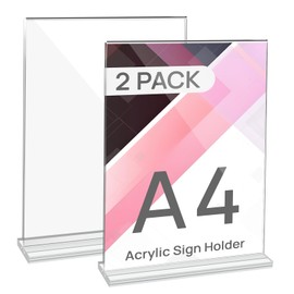JEFURE Pack of 2 A4 Table Stands, T-Stand, Clear Acrylic Stand, Double-Sided Price Tags, Flyer Stand, Menu Card Holder for Wedding, Restaurant, Office, Cafe