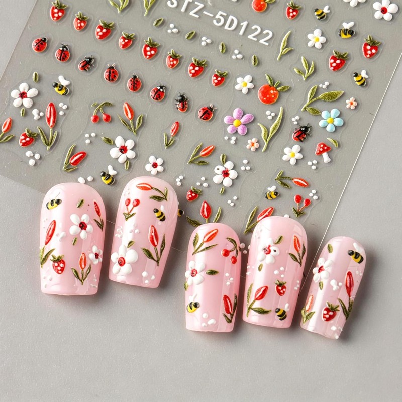 Holajoy 5D Embossed Daisy Lavender Nail Stickers, 5 Sheets Self