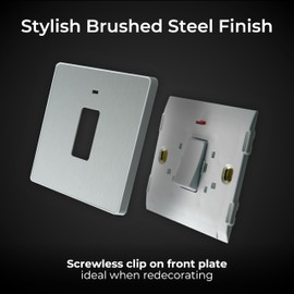 BG Electrical Single Wall Switch with LED Power Indicator, Double Pole, Screwless Front Plate, Round Edges, Evolve, Brushed Steel, 20A, PCDBS31W