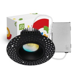 ASD Trimless LED Recessed Lighting 4 Inch, 15W 120V Round Commercial LED Downlight, Canless Dimmable LED Downlights for Ceiling with J-Box, 5 CCT 2700K-5000K, CRI 90+, IC Rated, ETL, Energy Star Black