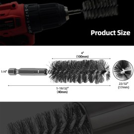 ASNOMY 5Pcs 11/16" Stainless Steel Bore Brush,17mm Stainless Steel Bristles Wire Brush Bore Cleaning Brush Set for Power Drill Cleaning, Abrasive Wire Brush Steel Brush with 1/4" Hex Shank