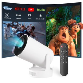 Iconiotk Mini Portable Projector 4K Supported 720P HD, WiFi 6 Bluetooth Portable Outdoor Movie Projector with 5W Speaker, Auto Focus, Air Mouse Remote, Suitable for Camping Home Party