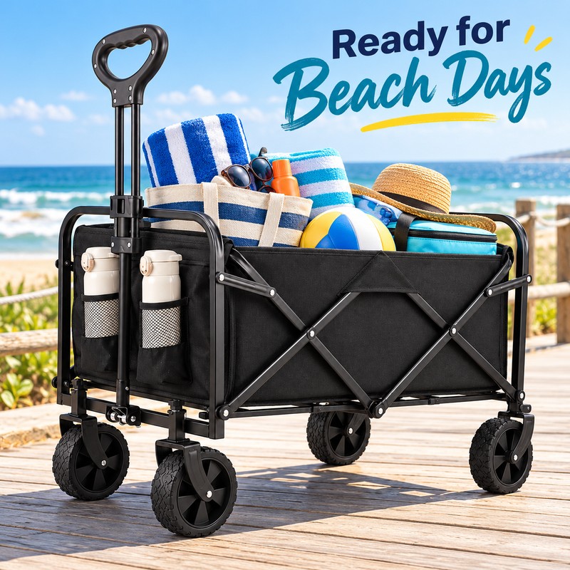 Heavy Duty Foldable Utility Wagon for Grocery Trips and Beach