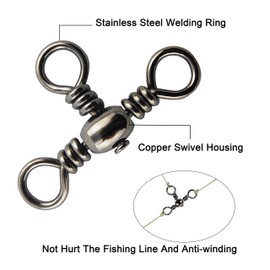 Three 3 Way Cross-Line Barrel Fishing Swivels 100PCS Brass T-Shape Triple Swivel Connector Fast Rolling Swivels Tackle Accessories Size1-12