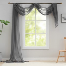 Luvyohmee Grey Sheer Scarf Valance Curtain, 216 inch Long Voile Window Scarf, Draping Curtain Scarf for Party/Wedding/Birthday/Revelry/Carnival, Decor for Canopy Bed/Living Room/Wall