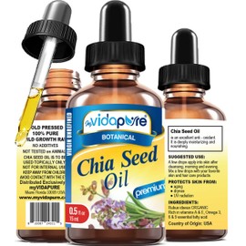 MYVIDAPURE CHIA SEED OIL Pure Natural Undiluted Refined Cold Pressed Carrier oil. 0.5 Fl.oz. - 15 ml for Skin, Face, Hair, Lip and Nail Care Anti-Aging
