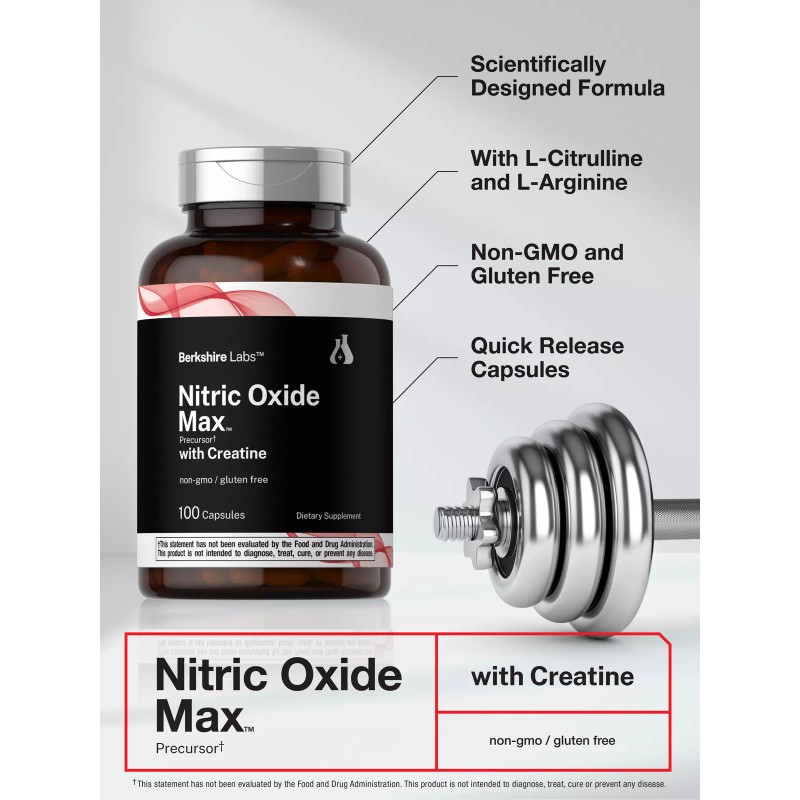 Horbäach Nitric Oxide Supplement with Creatine | 100 Capsules |