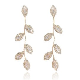 Gold Dangle Earrings for Women Dangling Leaf Bridal Earrings for Wedding Rhinestone Earrings Prom Evening Wear Sparkly Dangle Earrings for Party Stocking Stuffers for Women Christmas Gifts 2024