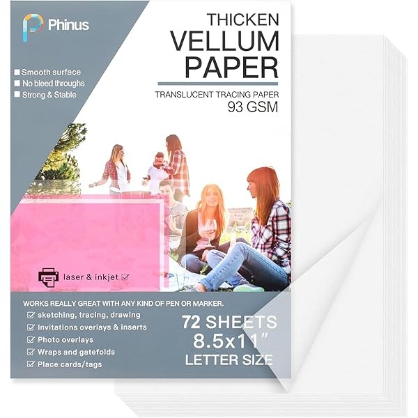 Phinus 72 Sheets Translucent Vellum Paper 8.5 x 11, Printable
