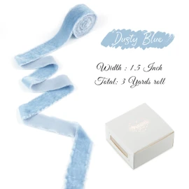 DINDOSAL Dusty Blue Velvet Ribbon 1.5 inch French Blue Frayed Velvet Ribbon Blue Raw Edge Ribbon for Wreaths, Christmas Thanksgiving Decor, Flower Bouquet, Gift Wrapping, Bows Making -3 Yards