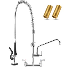 BZIMAK Commercial Sink Faucet - 36" Height Commercial Faucet Wall Mount with Pre-Rinse Sprayer - 8" Adjustable Center and 12" Add-on Swing Spout, Commercial Kitchen Faucet with Pull Down Spray