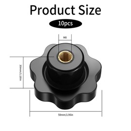 Pack of 10 M8 star screws, thumb screw OD 50 mm, star handle screws, wing nuts, star grip nuts, knurled nuts, star knurled screws, furniture handle thumb screws, black