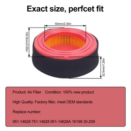 AWSZH 4 PCS 951-14628 Air Filter Fit for MTD 490-200-M057 951-14628 751-14628 Rotary 16199 334422 for Cub Cadet Arnold Troy-Bilt 5T65RU 5T65RUA 5T65VUA 1T65DT 1T65LH 1T65NTA 1T65PT 140cc OHV Engines