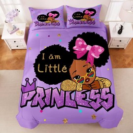 GRAT TIOC Little Black Girl Comforter Set Twin,Black Girl Magic Bedding Set,Cute Afro Peekaboo Girl Comforter Set,Black Melanin Bed Set,Black Princess Bedroom Sets
