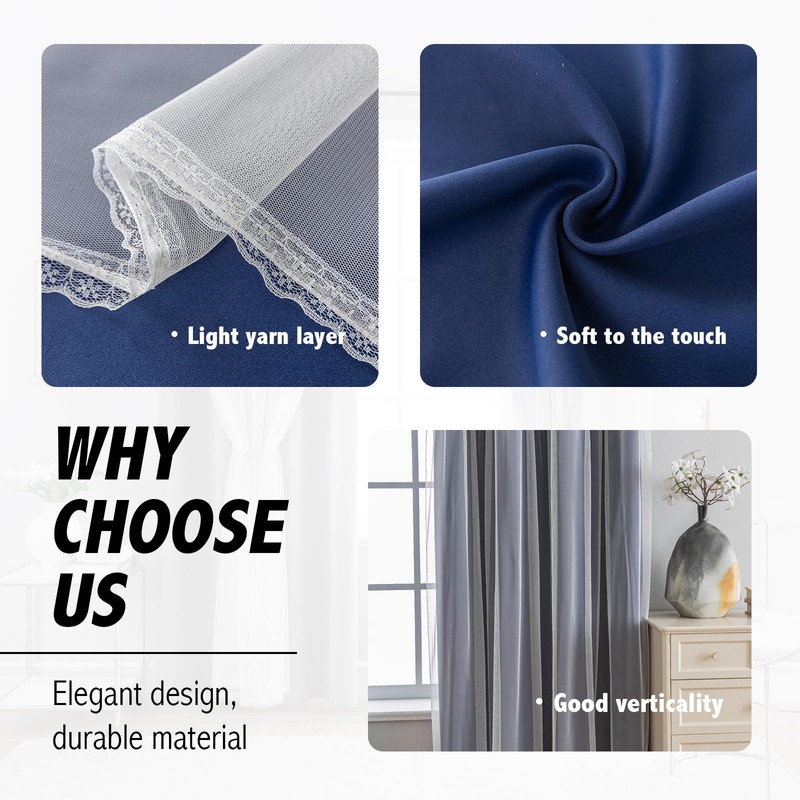 Anytime Home Curtains Blackout and Sheer Layered Solid Window Curtain