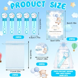 24 Sets Bear Bubble Wands Bulk Baby Shower Favors 24 Large Blue Bubble Wands 24 It's A Boy Stickers 24 We Can Bearly Wait Cards for Birthday Party Supplies Bear Theme Party Filler Goodie Bag(Blue)