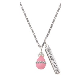 Delight Jewelry Pink Easter Egg with Clear Crystal Band Silvertone Fearless Bar Charm Necklace, 23"