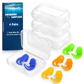 HIGAHY Waterproof Swimming Ear Plugs for Adults Women & Men - 4 Pairs Reusable Silicone Ear Plugs for Swimming
