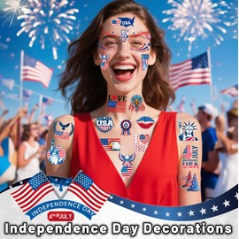 4th of July Temporary Tattoos Decorations, 68Pcs Fourth of July Accessories Luminous Independence Day Decorations Individual America USA Flag Patriotic Glow in the Dark Tattoos Stickers