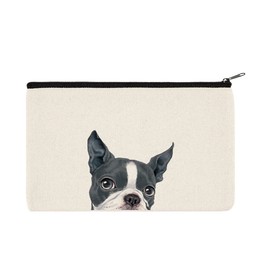 WIRESTER Canvas Zipper Makeup Bag, Cosmetic Pouch, Organizer Case for Women Girl, Multi-Purpose Travel Cosmetic Bag - Boston Terrier Blue and White Dog