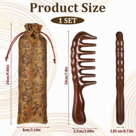 Thicken Wooden Wide Tooth Comb for Curls Large Natural Sandalwood Wood Comb with Storage Bag Wooden Hair Combs for Head Scalp Massage for Women Men