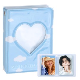 PATIKIL 3 Inch Mini Photocard Binder Love Heart Hollow Photocard, Christmas Kpop Photocard Binder Album for Id Card, Business Card Storage 40 Photos, Blue