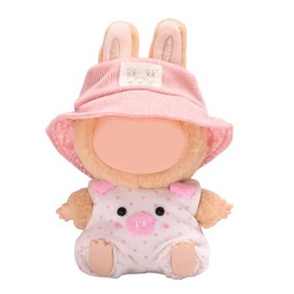 17cm Doll Clothes | Fashion Kawaii Chic Style Set for Dolls | 2-Piece Outfit with Pig Pattern Overalls & Pink Hat (NO Doll)