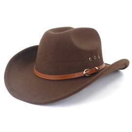 LIDHAY Cowboy Hat for Women and Men Felt Wide Brim Classic Outdoor Fedora Hats Western Cowboy Cowgirl Hats with Belt Buckle 3 Coffee