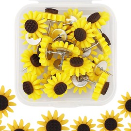 20Pcs Sunflower Thumbtacks Push Pins, Cute Resin Decorative Tacks and Push Pins Cork Board Tacks Drawing Pins Flower Tacks Plant Pins Novelty Push Pins Decorative Nails for Photo Wall Bulletin Board