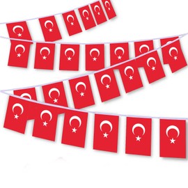 30 PCS Turkey National Flag String,33 FT Turkish Decor Bunting,Decoration Banner for Outdoor Indoor Patio Yard Decor