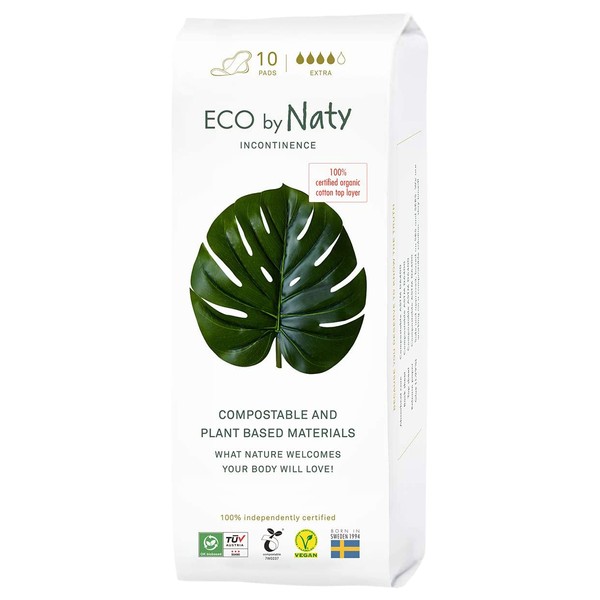 Eco by Naty Incontinence Pads for Women – Pads for Sensitive Bladder, Absorbent and Discreet Eco Friendly Pads Extra (10 Count)