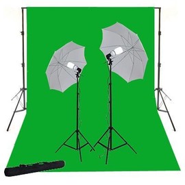 ePhoto 10' x 12' Chromakey Chroma Key Green Screen Background Backdrop Support Stand Studio Photo Lighting Kit Two Lights 2 Umbrellas 2 Stand 2 Light Lighting Light Kit