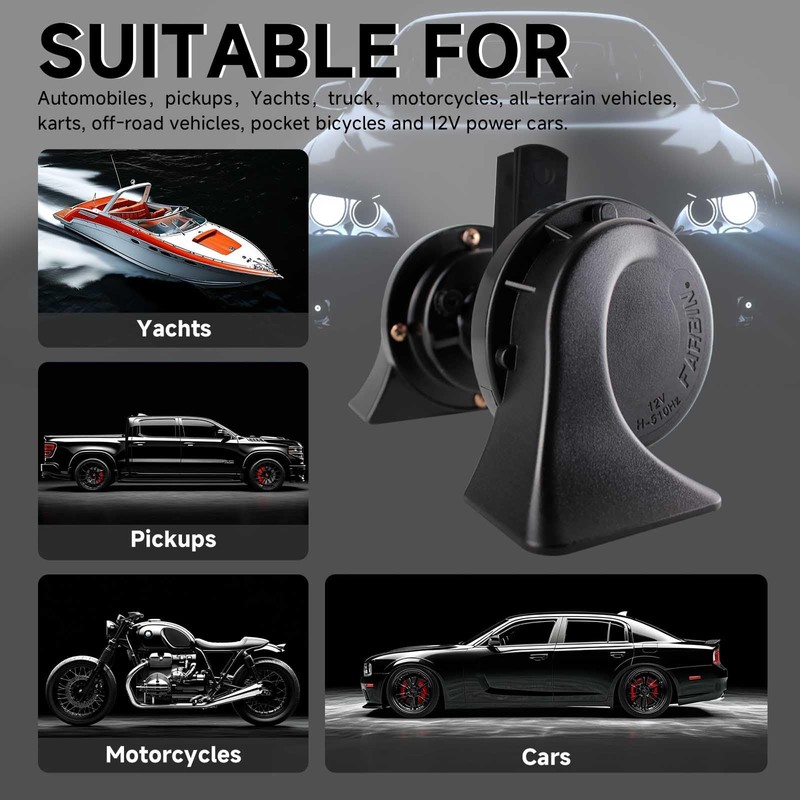 FARBIN Car Horn 12V Compact Motorcycle Horn Super Loud High
