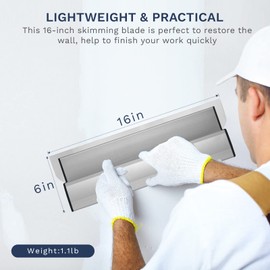 Drywall Skimming Blade, 16" Extruded Aluminum & European Stainless Steel Construction Skimming Blade with High-Impact End Caps, Dedicated to Sheetrock Gyprock Wall-Board Plasterboard, Silver