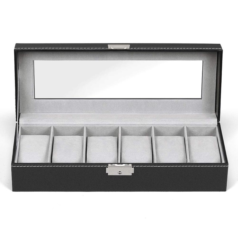 NEX 6 Slot Leather Watch Box Display Case Organizer Glass