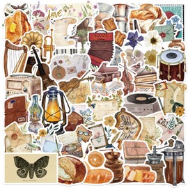 50Pcs Vintage Stickers Pack, Retr Cafe Retro Music Stickers for Scrapbook Journaling Water Bottle Laptop Skateboard