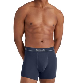 Tommy John Men's Luxe Boxer Briefs Underwear - 4" 3-Pack, Viscose Derived From Bamboo, Stay-Put Waistband & Support Pouch (Black/Turbulence/Dress Blues, Large)