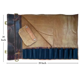Rustic Town Genuine Leather Chef Knife Roll All Purpose Chef Roll, Brown, L, Knives Organiser