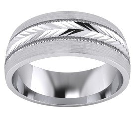 Heavy Sterling Silver 8mm Mens Wedding Band Arrow Patterned Ring Comfort Fit Brushed (L)