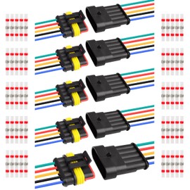 5 Pin Ledvillage Electrical Connector Plug 5 Male + 5 Female Terminal Wire Connector 22AWG - 10 cm. Automotive Waterproof 5 Way Connector Set for Car, Truck, Boat (10 Kits)