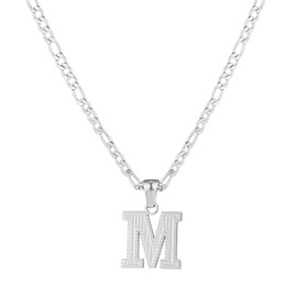 SAELACY 18K Gold Silver Tone Stainless Steel Initial Necklaces for Women Men Gothic 26 Letters Pendant with Figaro Chain Necklaces