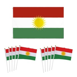 1 Piece Of Kurleistan Flag, 10 Pieces Of Mini Hand-Waving Flags, Large National Flag, Flag Pole With Holes, Fan Party Decoration Bunting, Cheering Flag