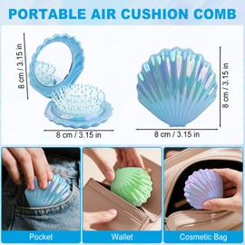 Foldable Travel Hair Brushes with Seashell Compact Mirror, Foldable Brush for Purse, 6 Pcs Compact Brush with Mirror, Shell Shape Hair Massage Comb for Travel, Home, Work, Gym (Blue + Purple + Green)