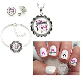 Love Gymnastics Sports Design #2 Nail Art Decals and Jewelry Set
