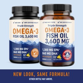 Omega-3 Fish Oil Supplement 3600 mg | EPA & DHA | Best Source of Omega 3 | Ultimate Brain, Joint, & Eye Health Support for Men & Women | Non GMO Burpless Lemon Softgel Capsules 2000mg Plus (180 Pills)
