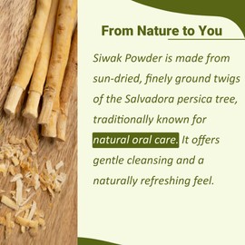 Miswak (Siwak) Powder by mi Nature | salvarado persica| 227g(8 oz) (0.5 lb) | 100% Only Miswak (siwak) Powder | Dental Care | Natural Toothpaste | Whitening Teeth | Oral Care