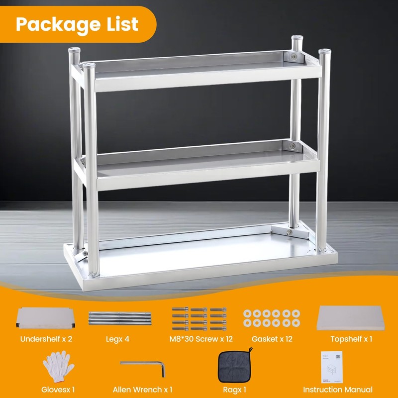 Stainless Steel Prep Table 36 x 14 inch, Heavy Duty